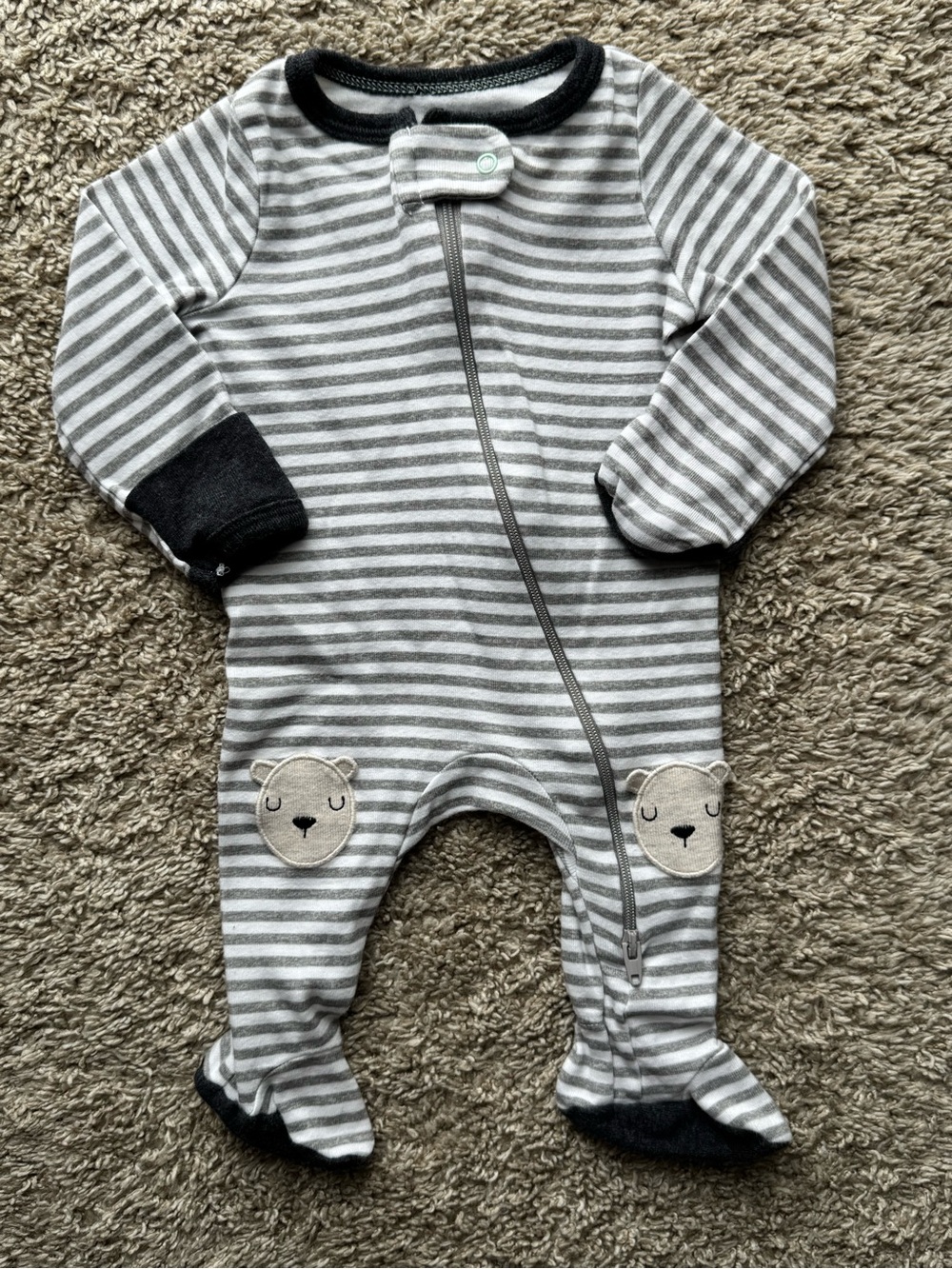 Cloud Island Newborn Gray Stripe Bear Footed Sleeper Fold Over Mittens